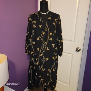H&M Black and Gold Chain Pattern Dress Sz: 8